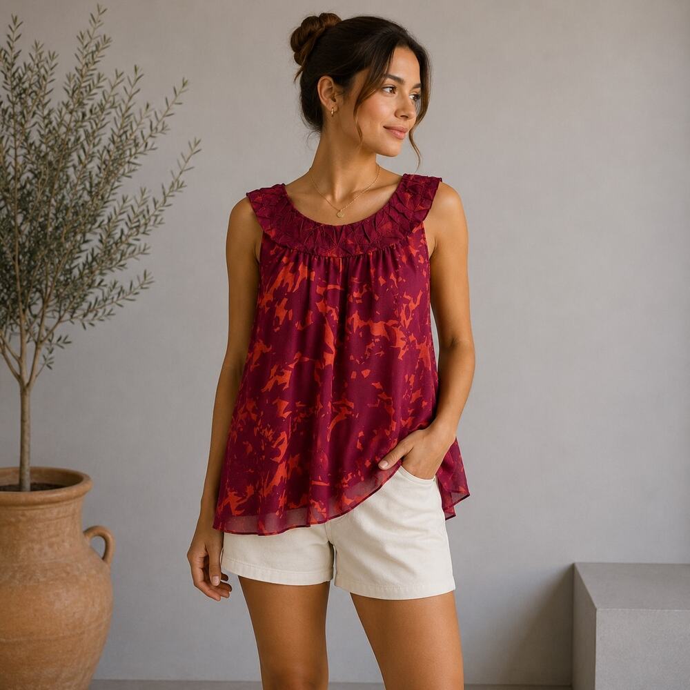 Cabi Pink & Orange Origami Sleeveless Top XS